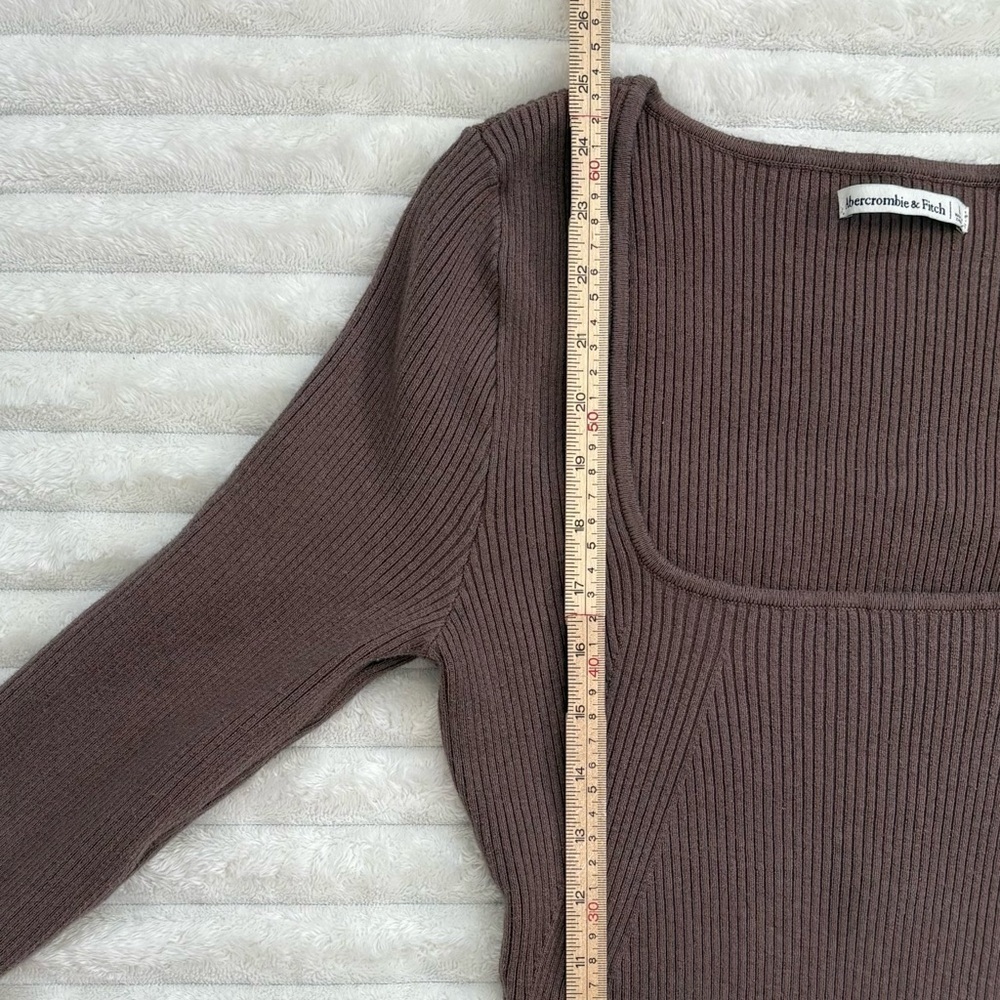 ABERCROMBIE & FITCH Ribbed Square Neck Bodysuit Mocha Brown Long Sleeve Large - Picture 9 of 10
